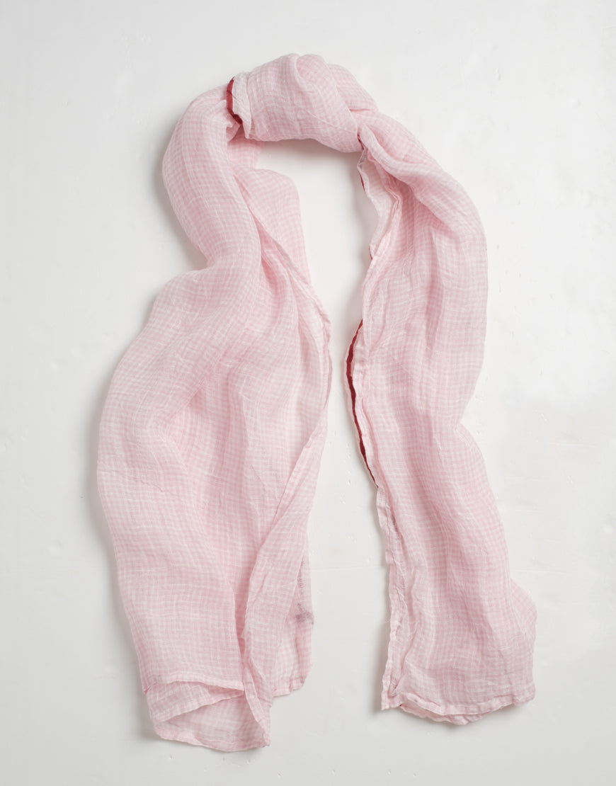 100% Linen Shawl - Pink Check